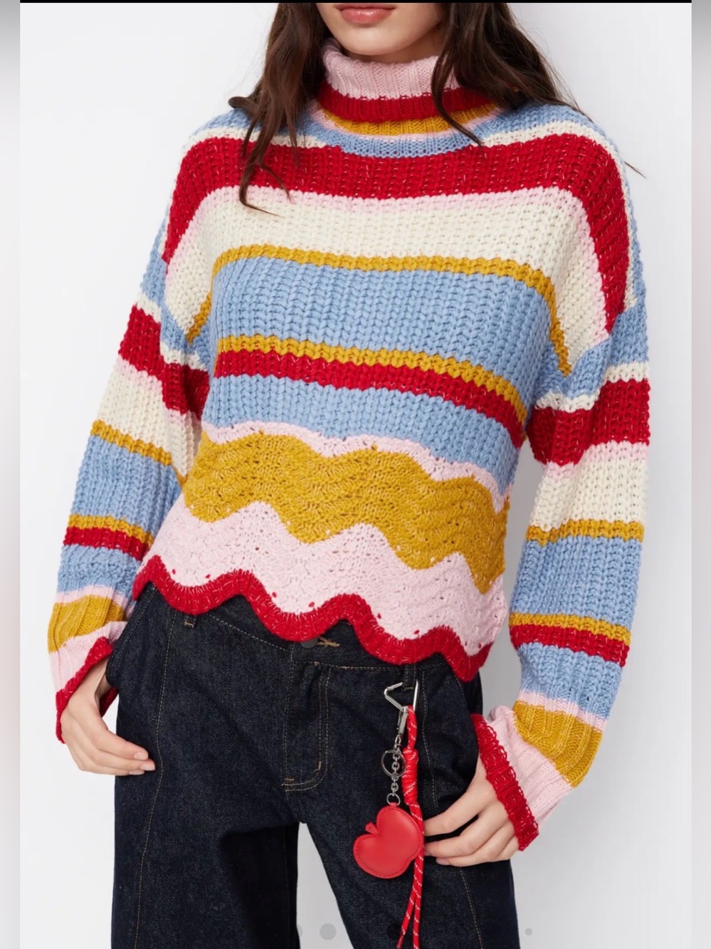 NWT - Cider Striped Turtleneck w Scalloped Hem - Oversized.